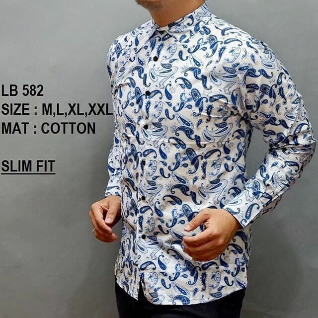 LB582 KEMEJA BATIK PRIA SLIM FIT MEWAH UNIK BAJU BATIK PRIA BEST SELLER