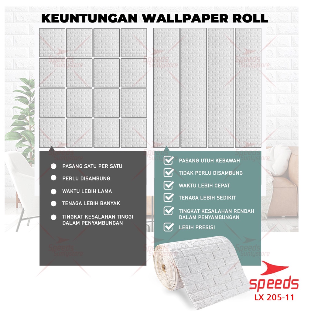 SPEEDS Wallpaper Dinding Wallpaper 3D Wallpaper Dinding  Kamar Tidur batu bata 205-12-2