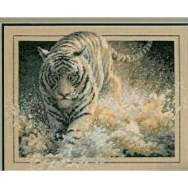 DIY Paket kristik macan putih white tiger harimau cross stitch 14ct embroidery kerajinan tangan sula
