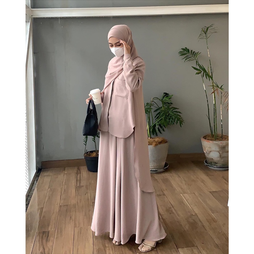 MSB 173 | One Set Kemeja Casul Lana  Setelan Rok Plain Skirt Daily Busui Wolfis Premium