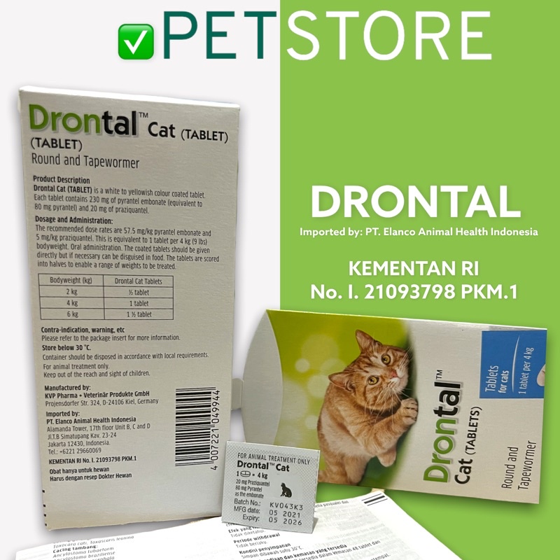 DRONTAL ASLI JERMAN obat infeksi cacing 1 tablet pada kucing