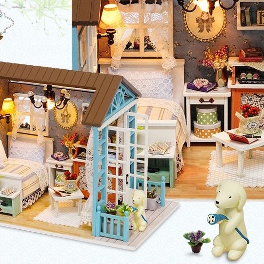 Merakit Rumah boneka cantik bisa untuk Pajangan semua anak pasti akan mendekat Miniatur Rumah Boneka 3D DIY 1:24 - 8009A Warna Mix Warna Diy Miniatures Dollhouse Kits Wooden Miniature House Kit Birthday  Roombox Doll House Furniture Set