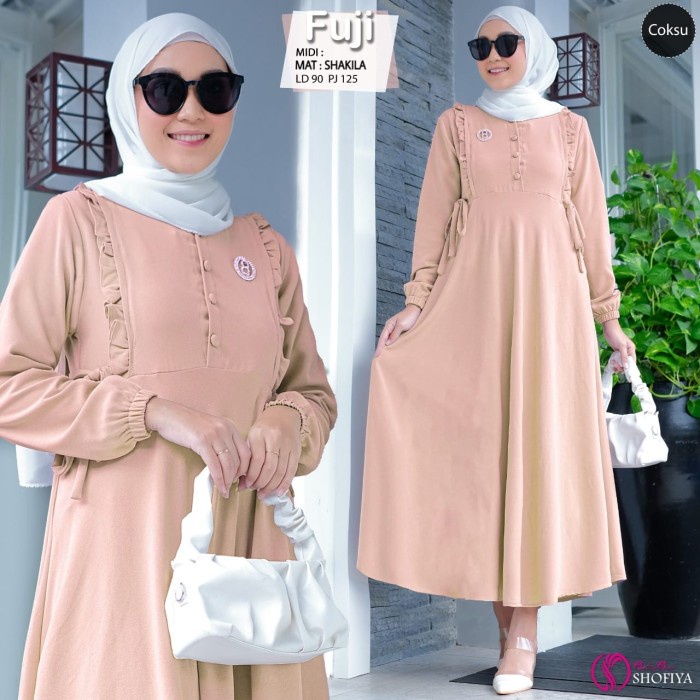 Midi Dress Busui Fuji Bahan Shakila Busana Muslimah Original Shofiya - Coksu