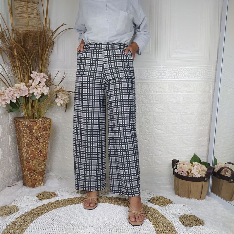 CELANA KULOT PANJANG MOTIF KOTAK / KOREA TARTAN PANTS HIGHWAIST /