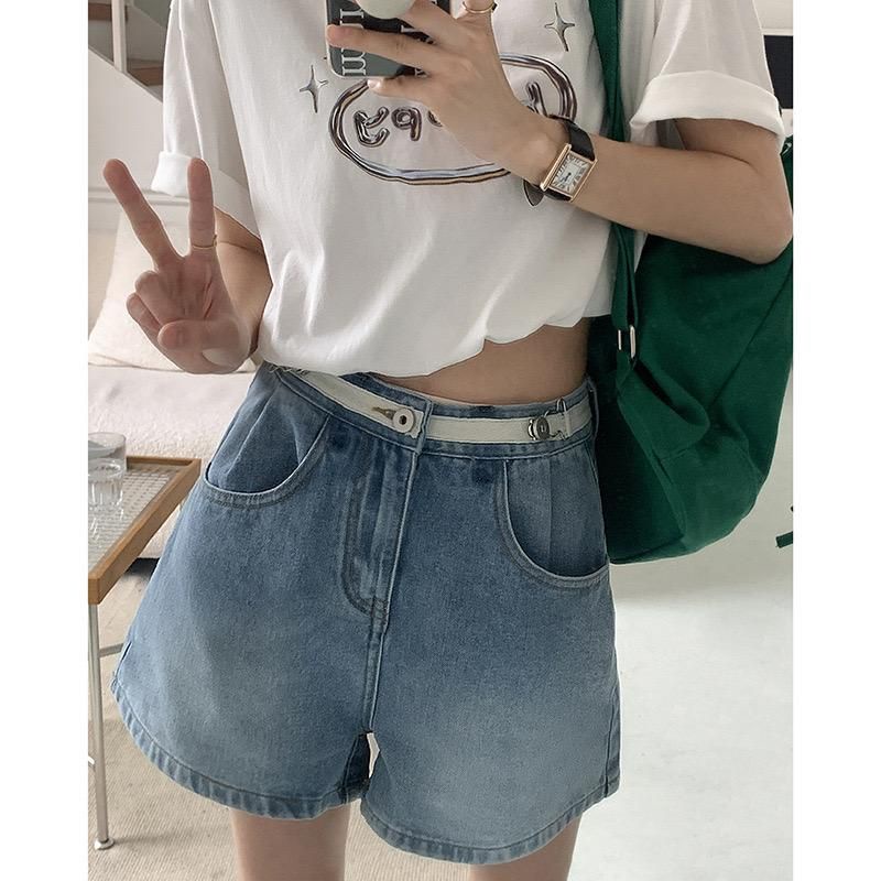 HZ 01 - Celana Denim White Line High Waist Premium Jeans Pendek Wanita Hot Pants