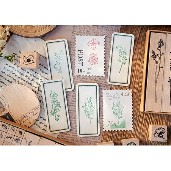 

tyvf LovelyCraft W06 ~ 1 set 22pcs DIY Wooden Rubber Stamp Plant Garden Vase Stempel Kayu Vintage