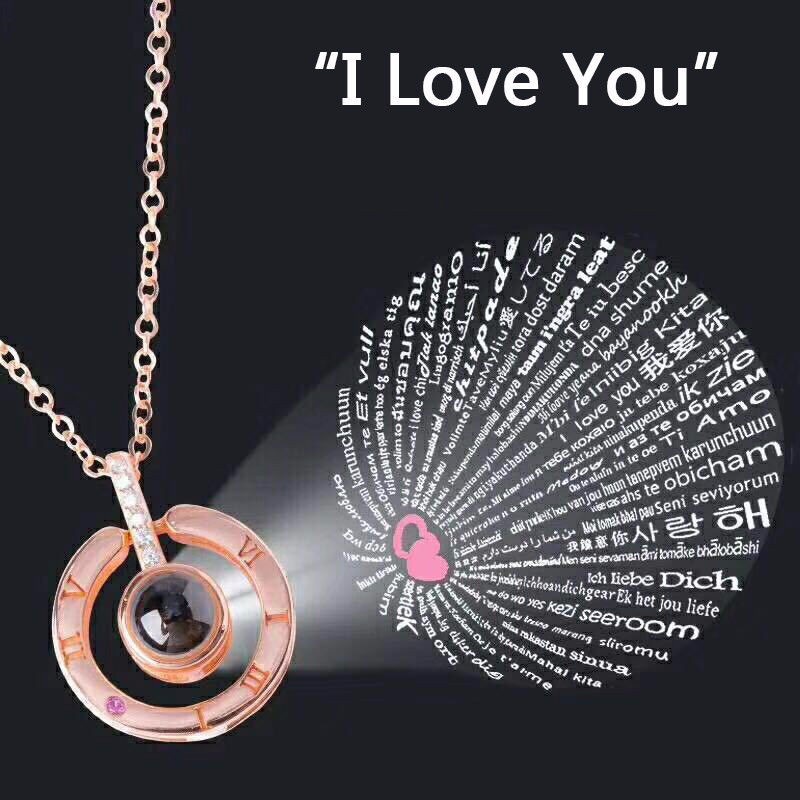 100 languages I love you Projection Pendant Necklace Romantic Love Memory Wedding Necklace-in Pendant Necklaces