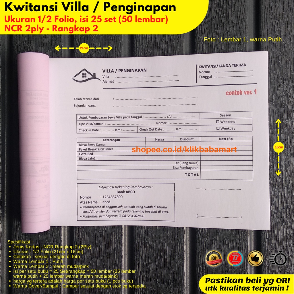 Jual Cetak Kwitansi Ncr 12 Folio Rangkap 2 Custom Shopee Indonesia 7746