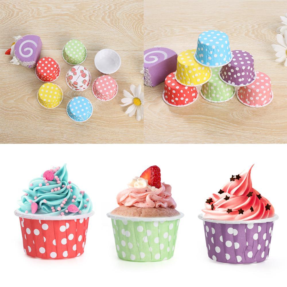 Populer 100PCS Muffin Cup Home Dot Hias Cupcake Liner Anti Minyak