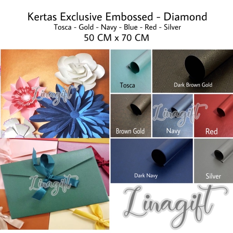 KERTAS EXCLUSIVE EMBOSSED DIAMOND - GIFT WRAP PEARL PAPER / KERTAS KADO EXCLUSIVE DOFF TEXTURE 3D EMBOS TIMBUL GOLD PINK PURPLE NAVY BLUE BLACK GRAY SILVER RED MAROON TOSCA BLACK BUNGKUS HAMPERS LEBARAN SELAMAT IDUL FITRI EID MUBARAK HAPPY IDUL ADHA