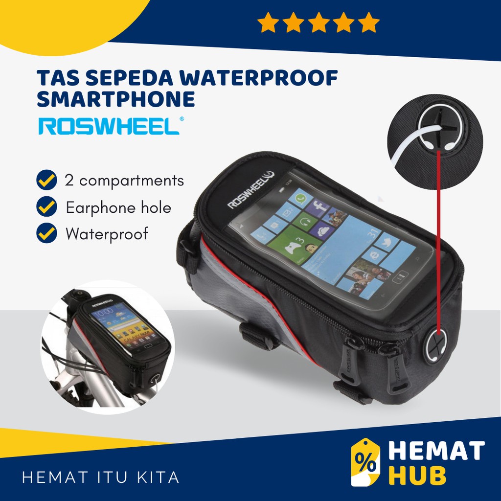 Tas Sepeda Roswheel Waterproof Frame Bag Bike Anti Air Debu Warna Hitam Portable Gadget Smartphone