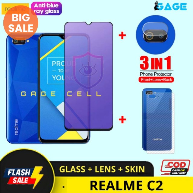 3IN1 Tempered Glass Anti Blue Light Full Realme C2 Tg Anti Gores Radiasi Full Layar Premium