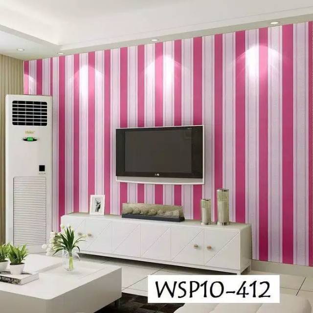 Wallpaper Dinding Stiker Motif Salur Pink Garis Pink Ukuran 45 cm x 10 m