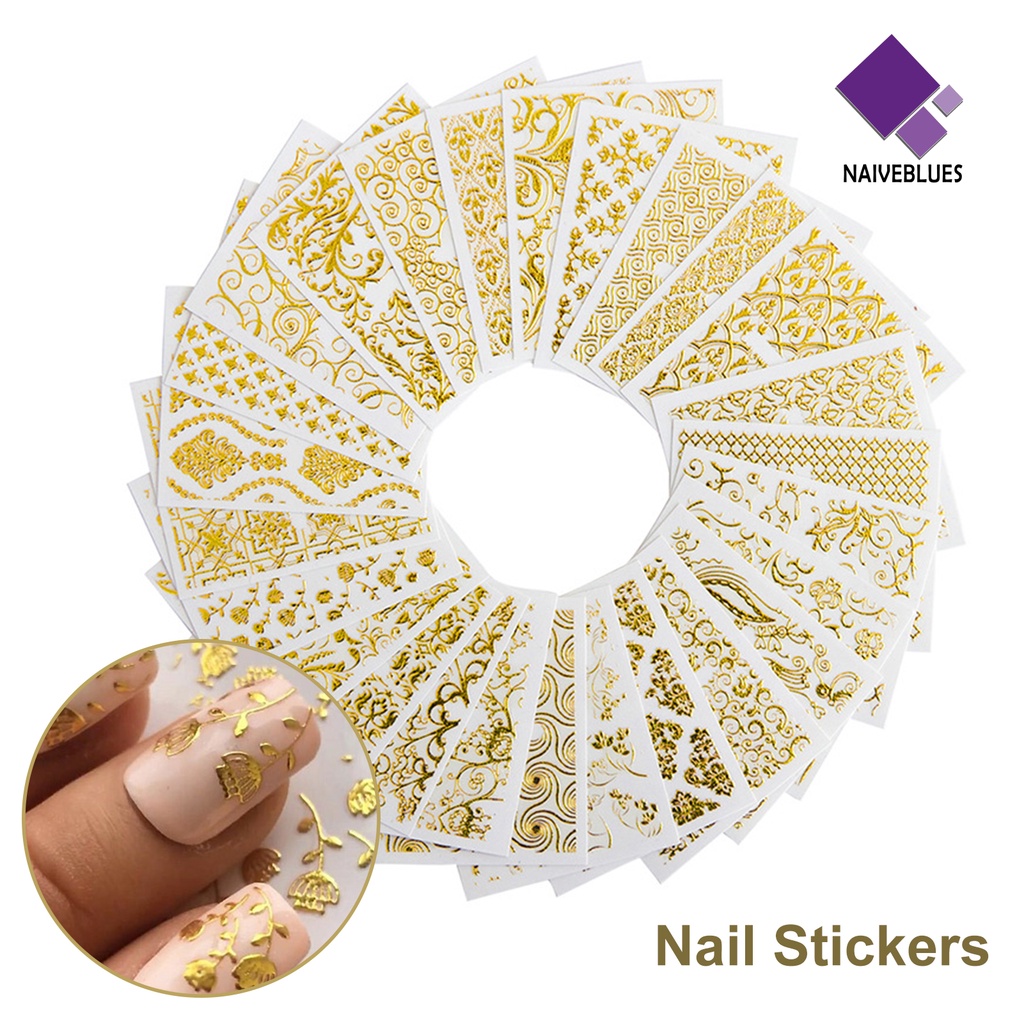 Naiveblue 20Pcs / Set Stiker Decal Kuku Universal Bahan Kertas Metal Untuk Manicure