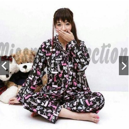 BESS - Piyama PP / Stelan Baju Tidur Murah / Corak BLACK CAT