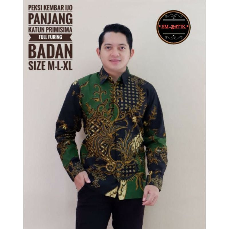 SELING HIJAU BATIK PRIA LENGAN PANJANG FULL FURING BATIK SOLO
