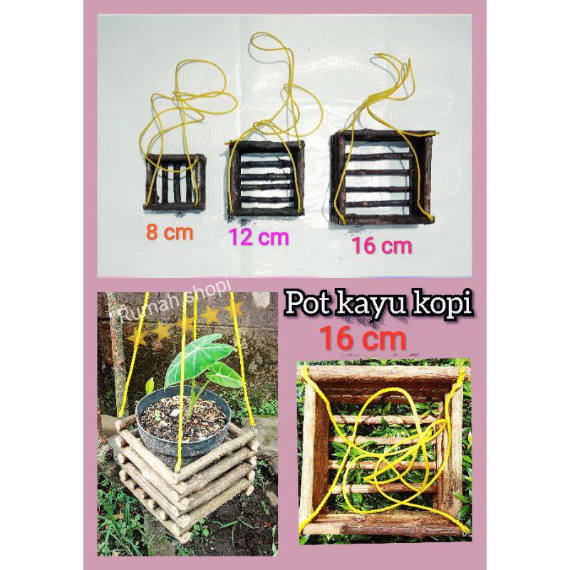 pot kayu kopi pot kayu pot persegi pot anggrek pot bunga pot gantung uk 16 cm