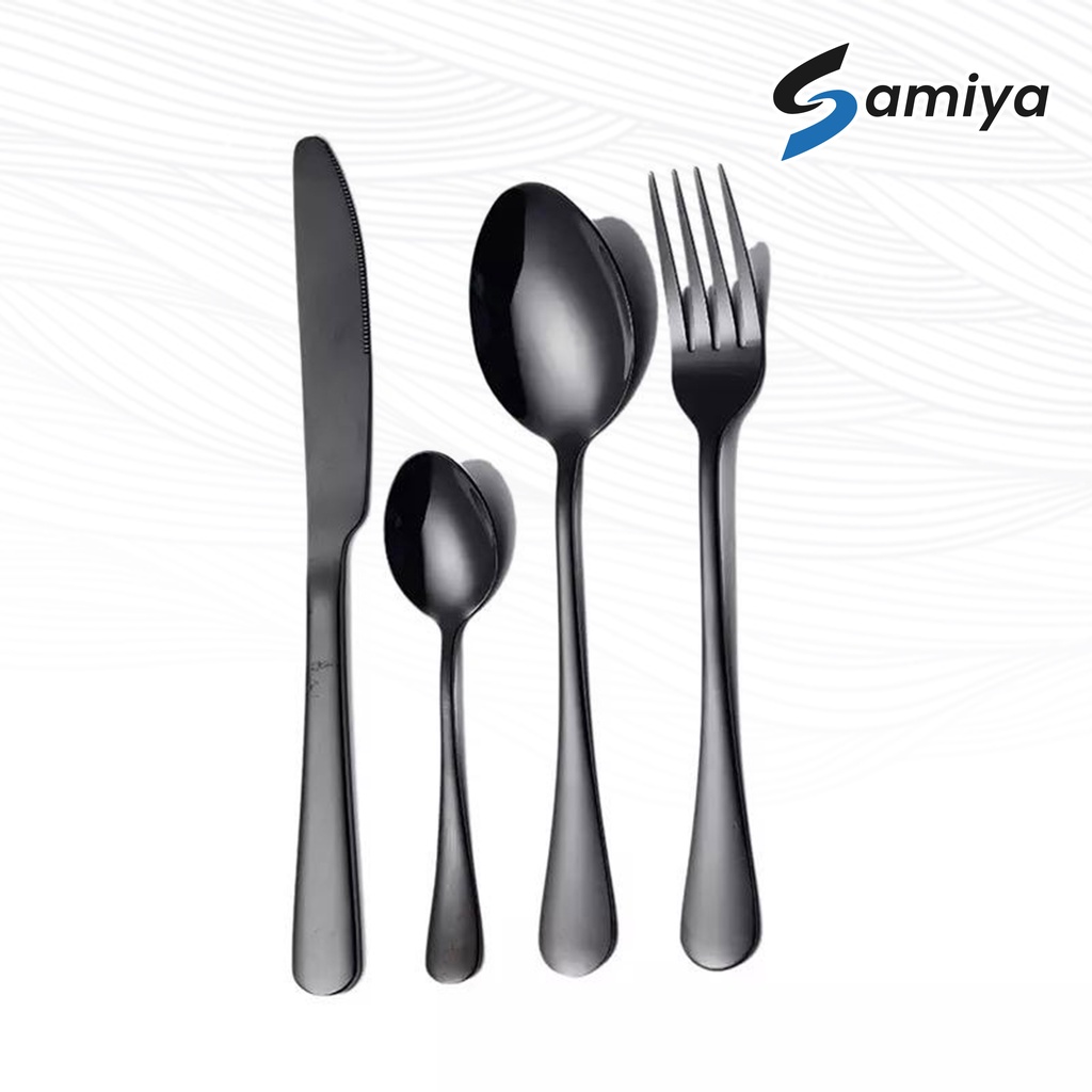 dinner spoon matte black / alat makan set sendok garpu tea spoon pisau makan warna doff