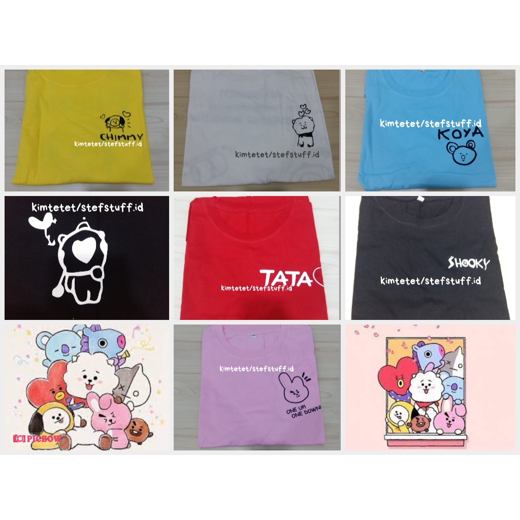 UNofficial T-shirt Tshirt Kaos Baju Atasan Katun LD 110cm BT21 BTS Chimmy Cooky Koya Mang RJ Shooky 