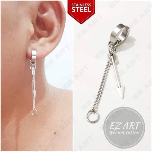 1Pc Model EZ-AB Silver Anting Jepit Tusuk Variasi Bandul Gaya Punk Korea KPOP Stainless Steel