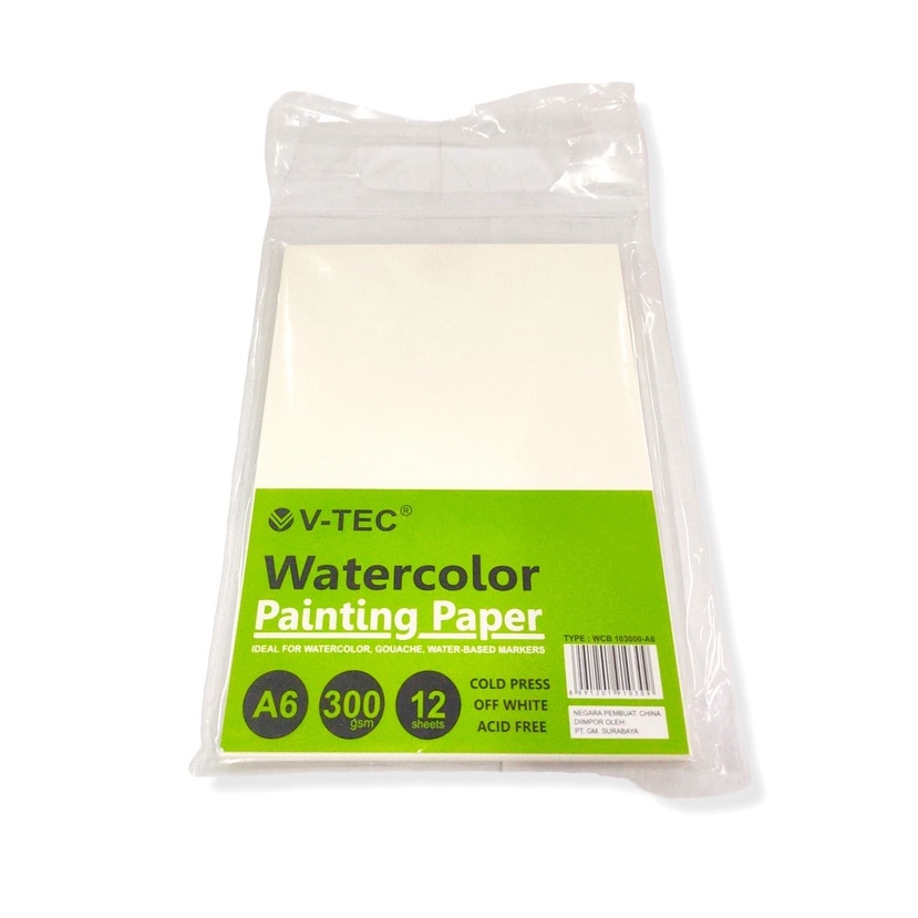 

Water Color Painting Paper V-Tec Ukuran A6 WCB 103000 / Kertas Lukis Vtec 300 Gram isi 12 Sheet – SHAGB