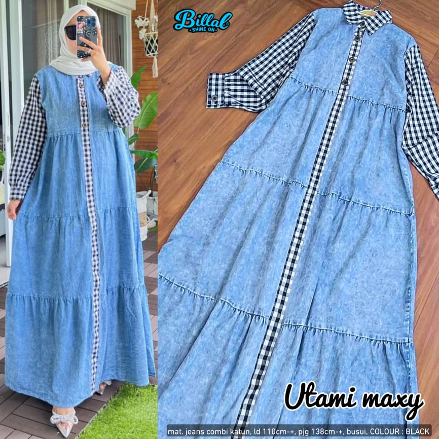 UTAMI DRESS / 13.4 / BAHAN JEANS MIX KATUN / LD 110 CM / PB 138 CM / ALLSIZE JUMBO / BILLAL