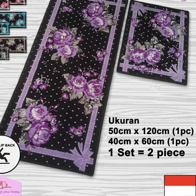 ✾ Tren-D-rugs Karpet keset kaki dapur set panjang anti slip lorong NMs 6 - BungaUnguPink ♤