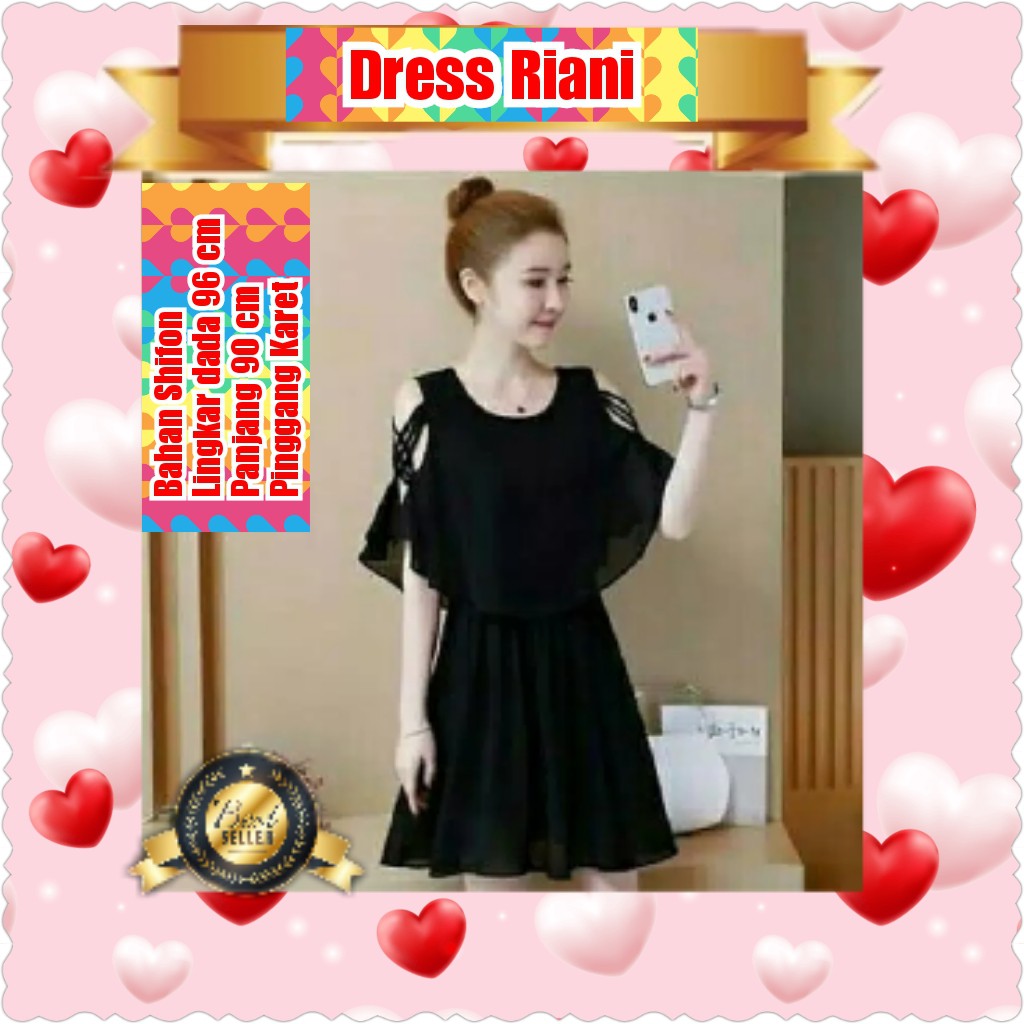 QFS DRESS RIANI / HITAM / FIT TO L / BAHAN SIFFON