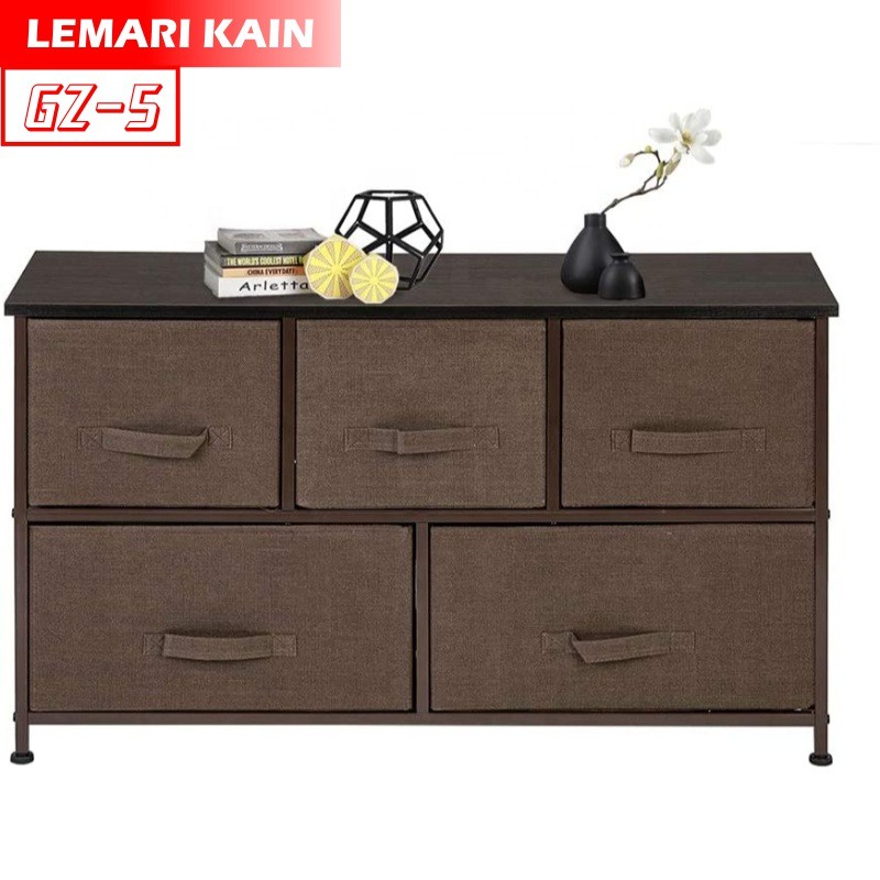 TERMURAH Lemari Pakaian Portable Rak Serbaguna Organizer Tempat Penyimpanan Baju Lemari laci lemari sisi ranjang lemari hias Lemari TV 2 Tingkat 5 Laci Kain Linen GZ-5