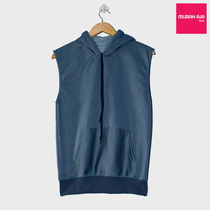 JaketPria SweaterBaju Kaos Polos Hoodie Lengan Buntung - Bluenavy Misty