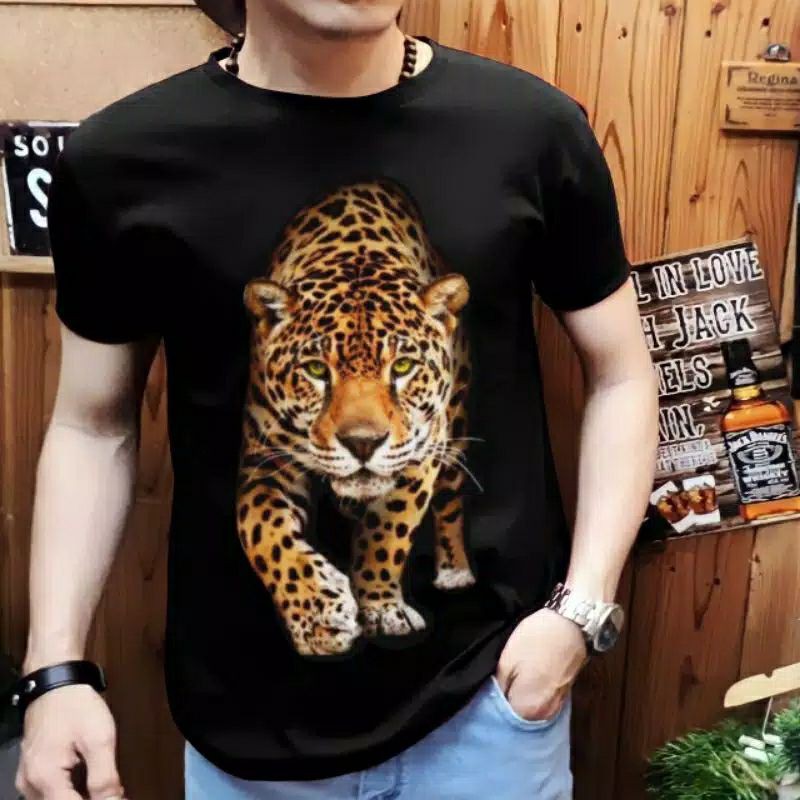 Kaos Distro pria motif Macan tutul