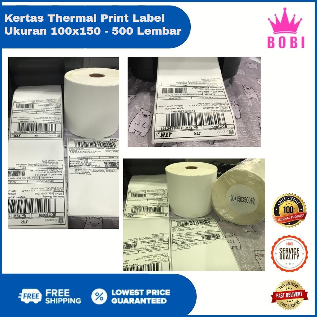 Label Sticker Thermal - Kertas Printnan Resi / Label Print Thermal 100x150 /  ISI 500 Lembar