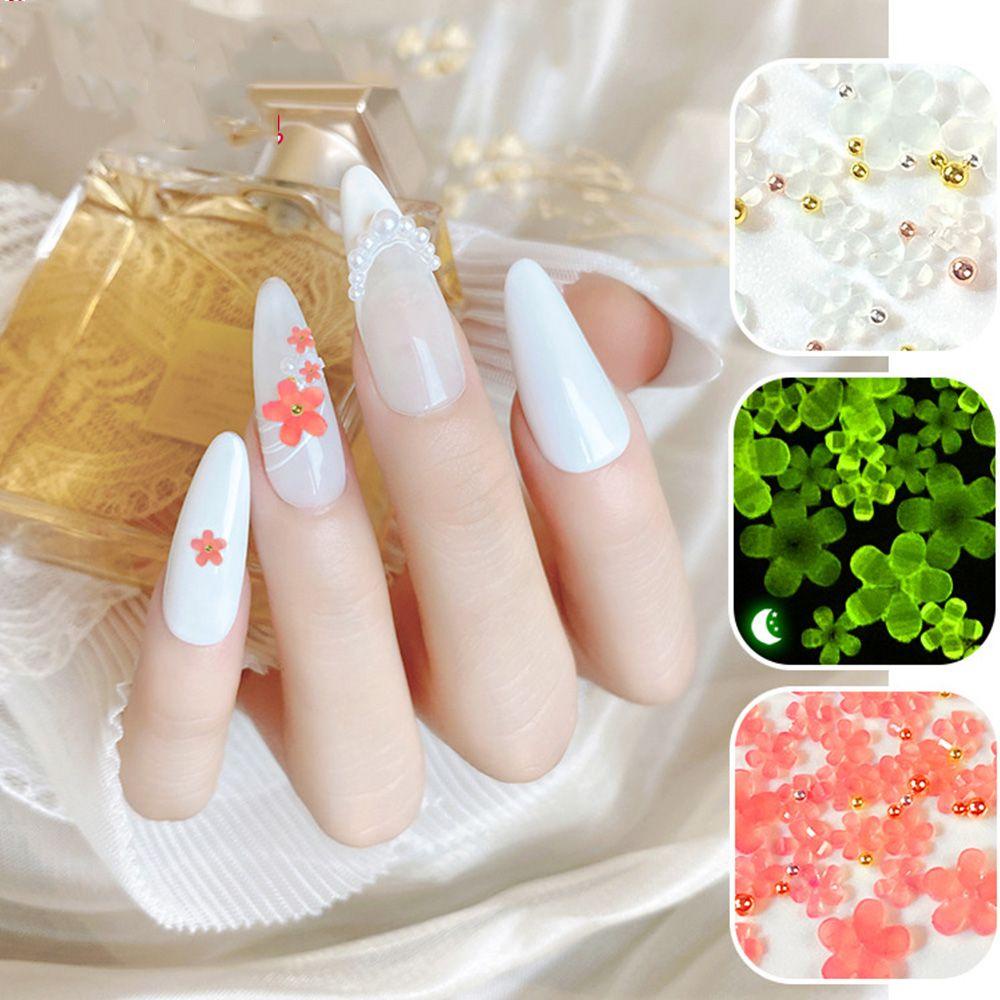 AUGUSTINA Agustinina Luminous Nail Drills Cute 100 /500pcs 3D Pesona Kuku Manicure UV Sensitif Glow in the Dark Kristal Dekorasi Kuku