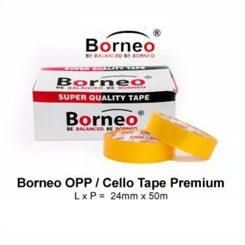 

Solasi Borneo Premium Isolasi Cello Tape 1" inch / 24 mm x 50 m / Isolasi Lakban Selotip Bening murah ecer bijian