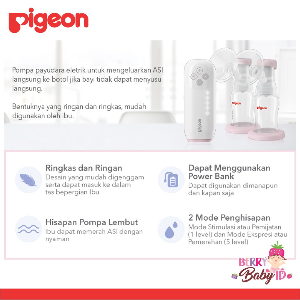 Pigeon Go Mini Single Electric Breast Pump Pompa ASI Breastpump GoMini Berry Mart