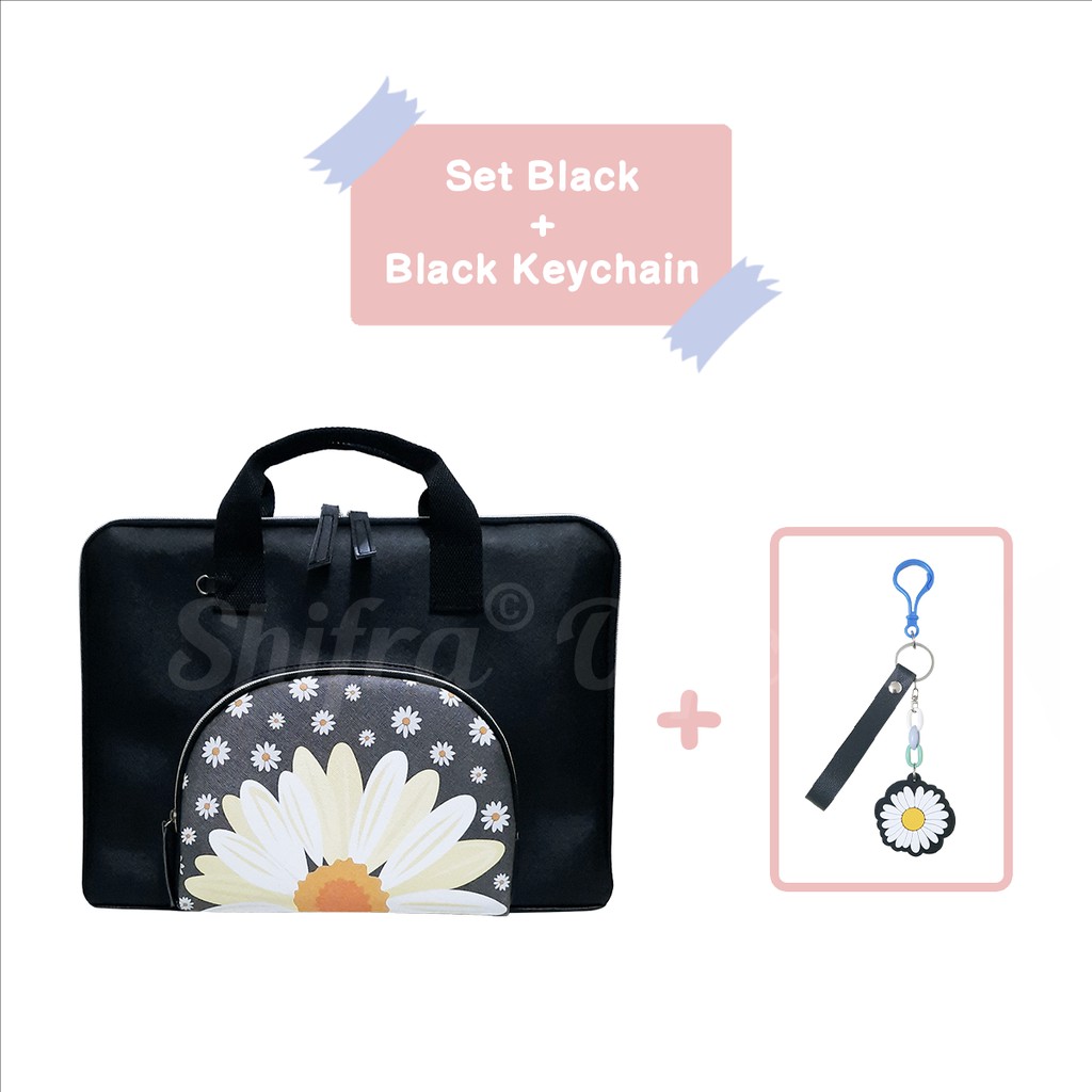 Shifra Tas Laptop Jinjing Tenteng Kantong Bunga Daisy Kombinasi Key Chain