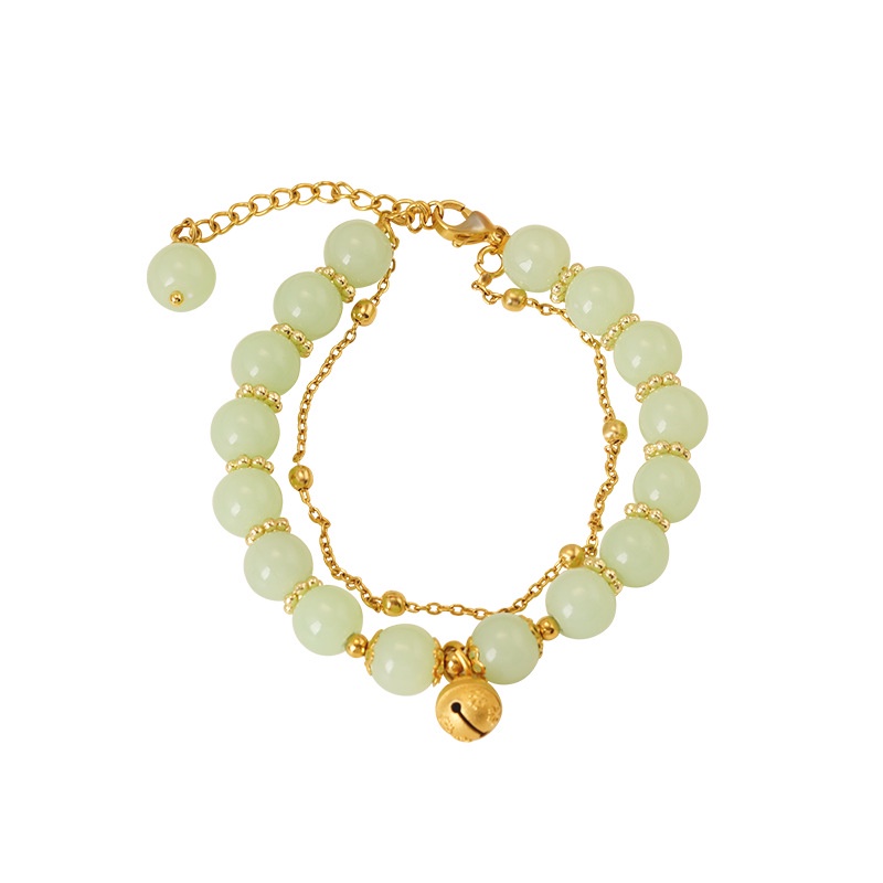 Perhiasan Gelang Giok Hetian 24K Motif Daun Lonceng Dapat Disesuaikan Untuk Wanita