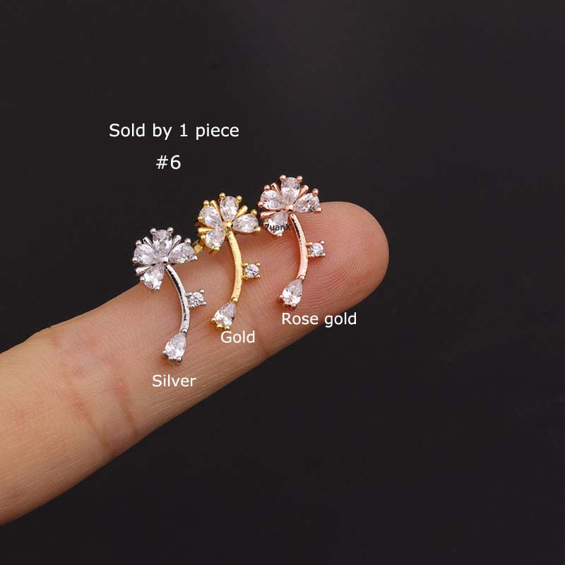 1pc Anting Tindik Tulang Rawan Telinga Bentuk Bunga Hati Bahan Stainless Steel Panjang 6mm 20gauge