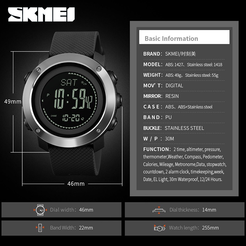 SKMEI Jam Tangan Digital Sporty Pria Pedometer Calorie Compass