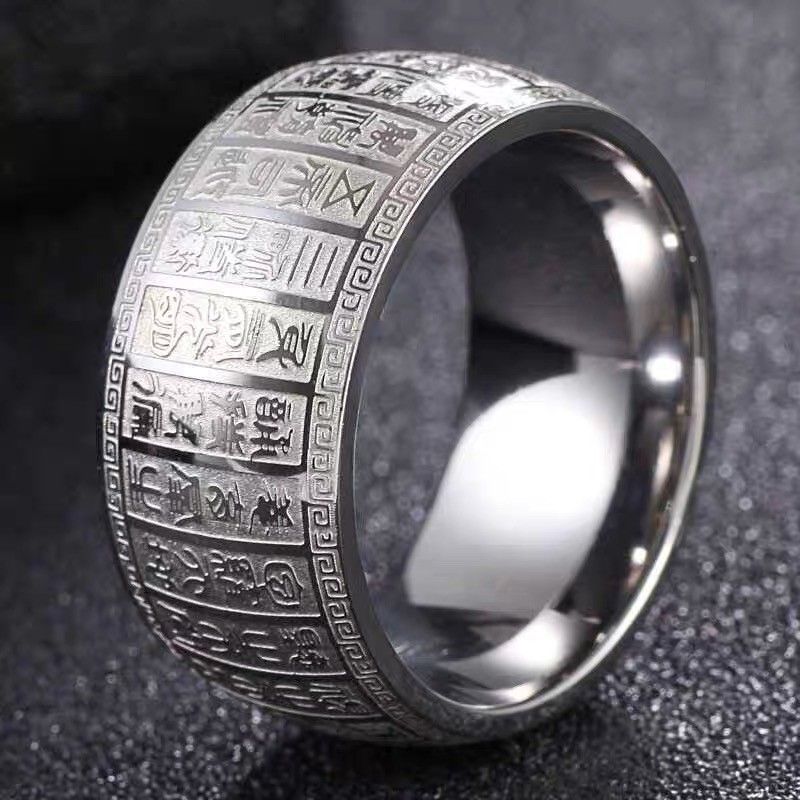 Taoist Seal Body Golden Light Mantra Cincin Delapan Mantra Besar Perlindungan Tubuh Pria Versi Lebar Cincin Cincin Unik Trendi Aksesoris Pria Cincin