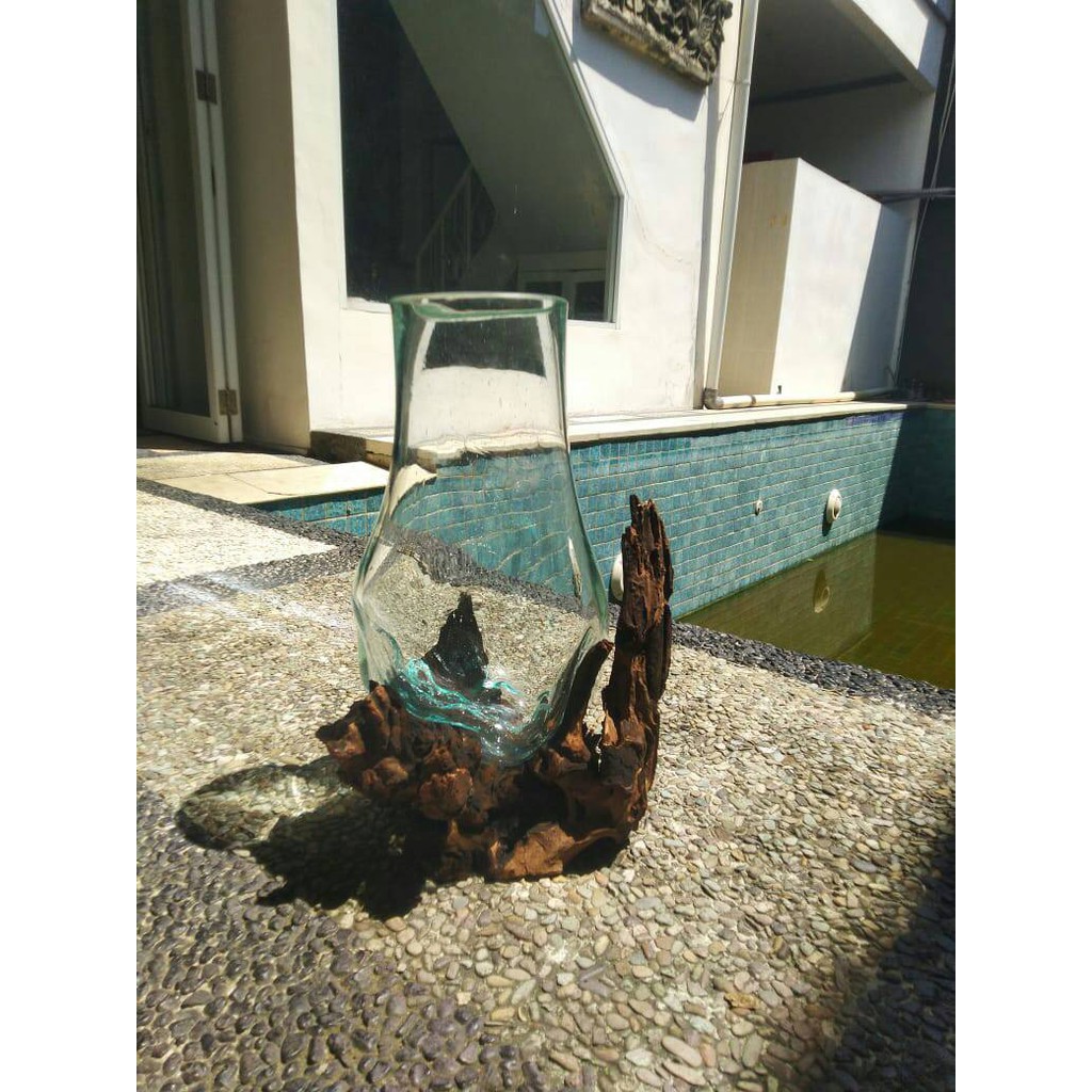 GLASS ON WOOD AQUARIUM BONSAI (SIZE 15CM) - IKAN HIAS - VAS KACA - PLANT - KELAPA - BONSAI