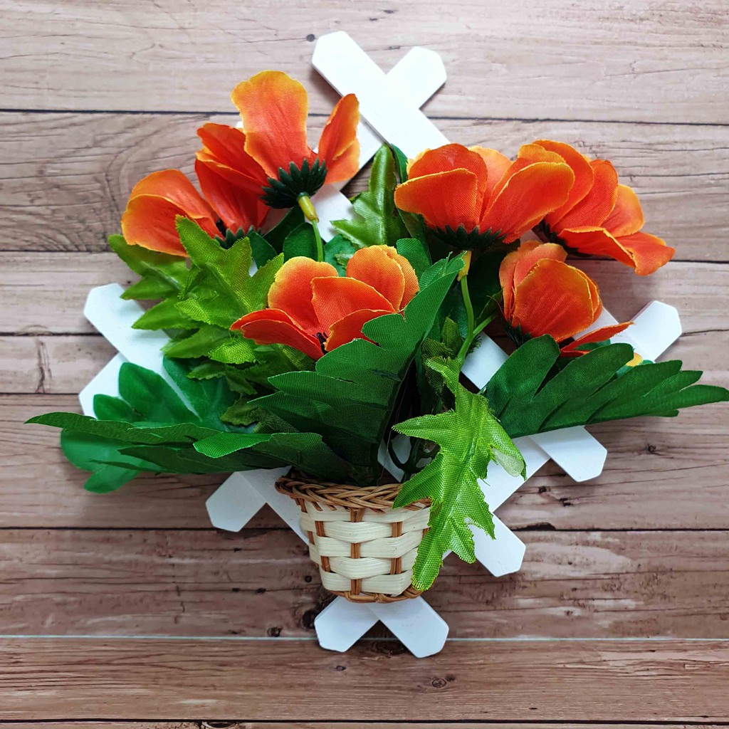 Hiasan Bunga Gantung 17cm x 17cm/ Bunga Plastik/  Bunga Artificial/ Bunga Palsu-Bunga Orange