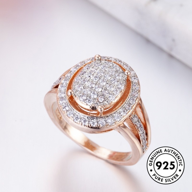 Cincin Berlian Penuh Bahan S925 Silver Warna Rose Gold