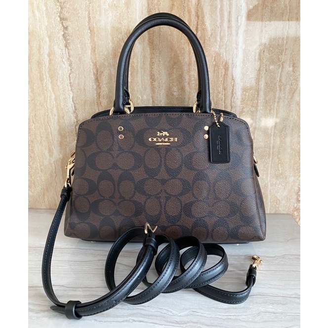 tas coach bag coach mini lillie signature mahogany and navy