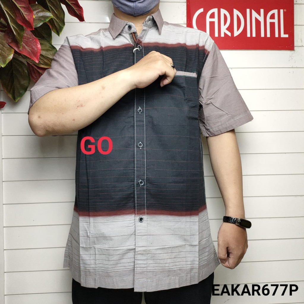 gof CARDINAL KEMEJA JUMBO Pakaian Atasan Pria Kemeja Motif Slimfit Hem Big Size Lengan Pendek