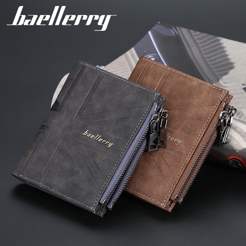 ORIGINAL BAELLERRY DR056 DOMPET LIPAT PRIA DUAL SLETING BAHAN KULIT PU