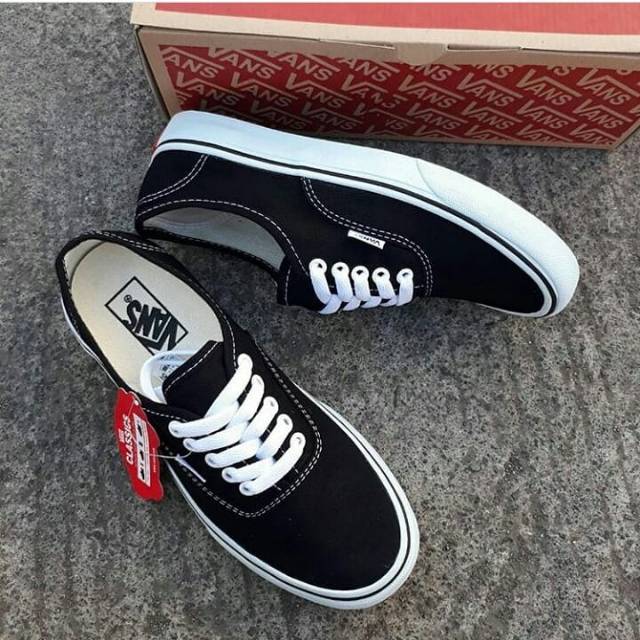 Sepatu Vans Authentic Black White Hitam Putih Sneakers Sekolah Kerja Kuliah Casual Pria Wanita Murah