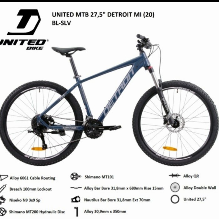 Sepeda Gunung MTB United Detroit MI 27.5" 27 speed Alloy - Biru