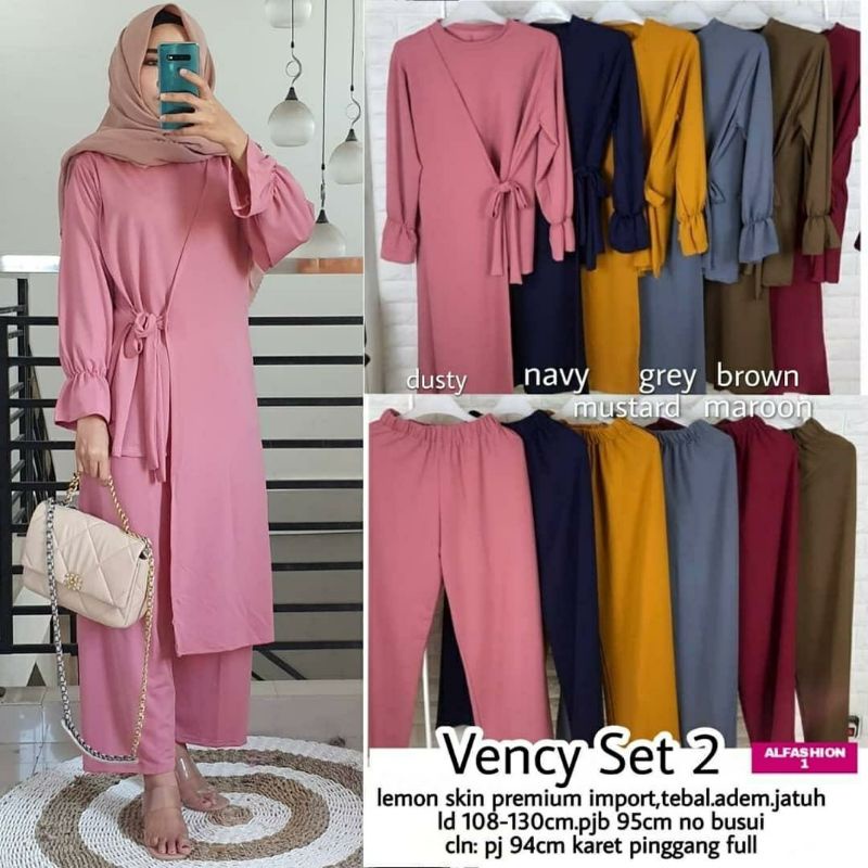 Vency Set #2, SETELAN TUNIK POLOS CANTIK FIT XXL LD 108-130 BAHAN LEMON SKIN PREMIUM TERMURAH OOTD