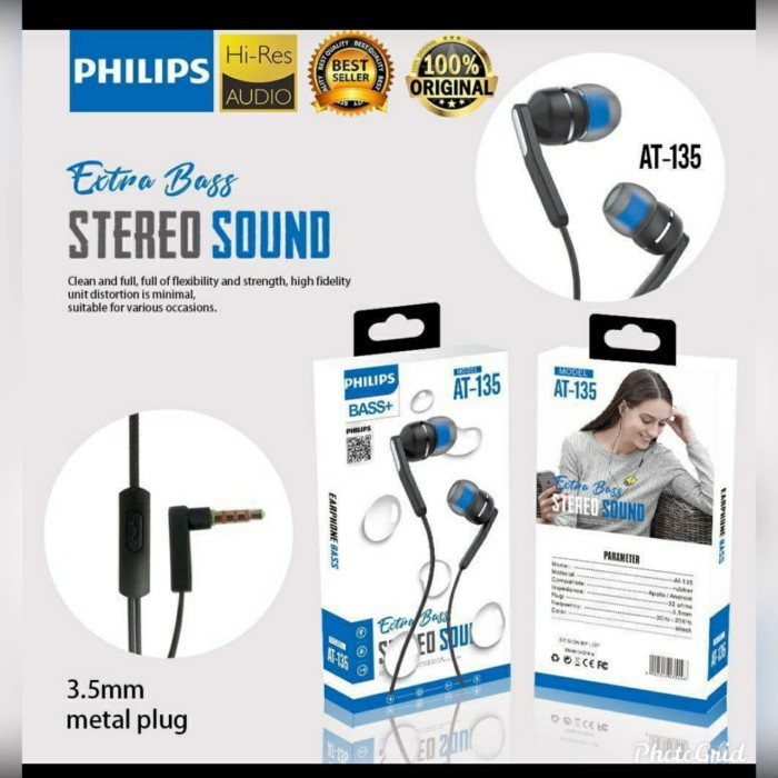 Headset/Earphone/Handsfree Murah Philips Stereo Sound Extra Bass AT-135 Aksesoris HP Murah
